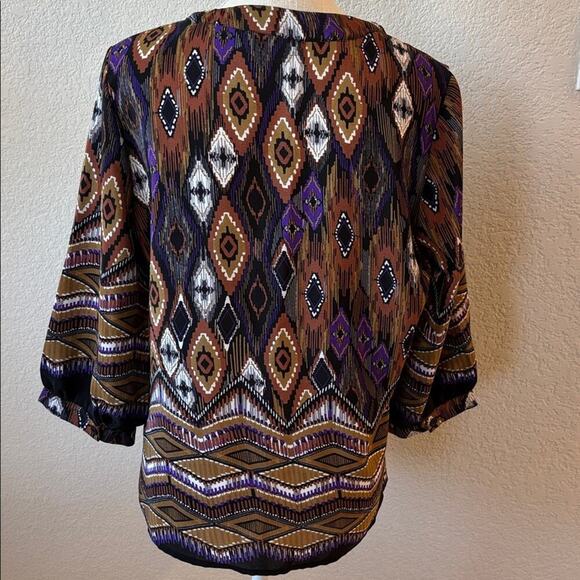 Apparenza Geometric Peacock Brown Bohemian Flowy Blouse Top Casual Travel - M - Picture 5 of 8